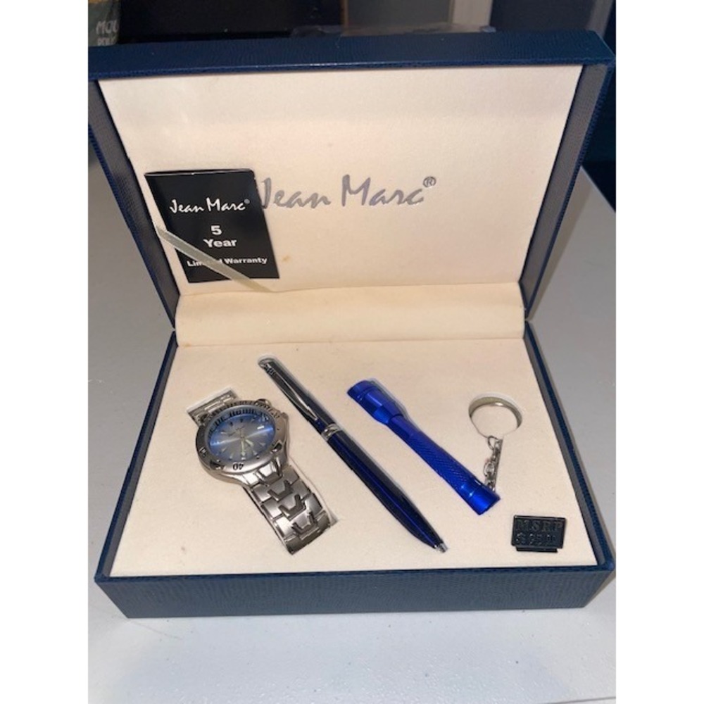 Jean Marc Men's Watch Gift Set New In Box Watch Pen Flashlight Keychain